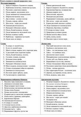 Тест по окружающему миру 4 класс "Природные зоны"