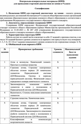 Демонстрационный вариант для проведения стартовой диагностики по химии в 9 классе