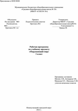 Обложка для материала Рабочая программа по учебному предмету «Окружающий мир» 1 класс