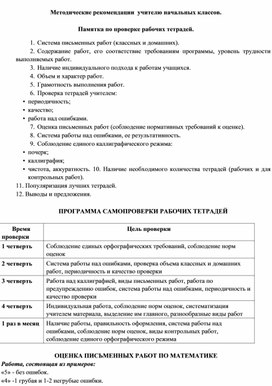 Обложка для материала Методические рекомендации по ведению тетрадей по математике в начальной школе