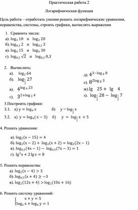 Практическая работа 2 Логарифмическая функция