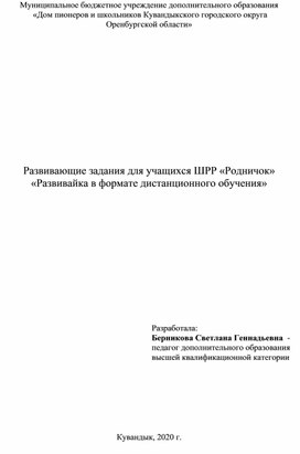 Обложка для материала Развивающие задания для учащихся "Развивайка в формате дистанционного обучения"