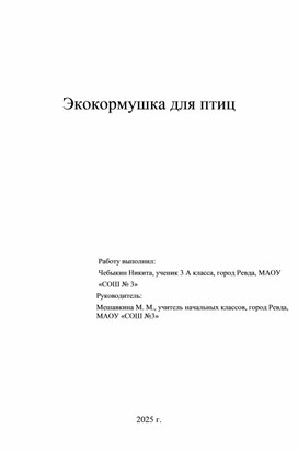 Обложка для материала Проект "Экокормушки для птиц"