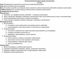 Конспект урока математики "Взаимосвязь компонентов и результата действия вычитания". 2 класс.