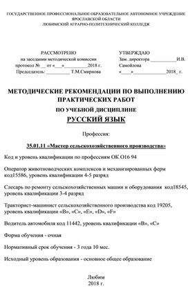 Обложка для материала Методические рекомендации по русскому языку