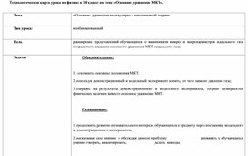 Технологическая карта урока по физике в 10 классе по теме «Основное уравнение МКТ».