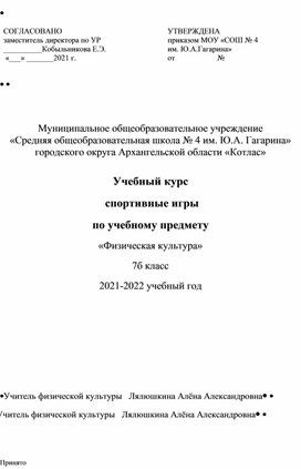 Учебный курс по учебному предмету "Спортивные игры" 7 класс (программа на 17 часов)