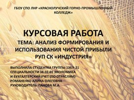 Обложка для материала Презентация курсовой работы на защиту на тему "Анализ формирования и использования чистой прибыли"