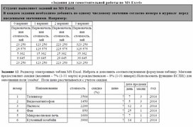 Задания для самостоятельной работы по MS Excel