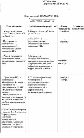 План психолого педагогической комиссии на 2020-2021