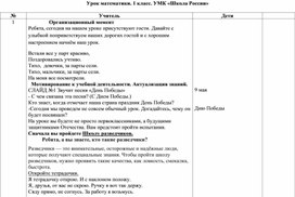 Обложка для материала Конспект урока по математике в 1 классе , посвященный Великой Победе