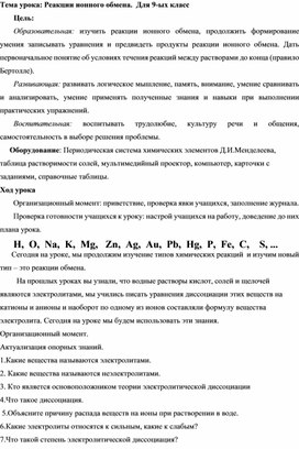 Обложка для материала открытый урок на тему "Реакции ионного обмена"