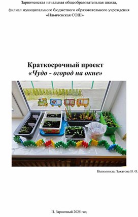Обложка для материала Краткосрочный проект "Чудо - огород на окне".