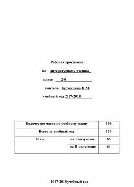 Рабочая программа по литературному чтению 2 класс