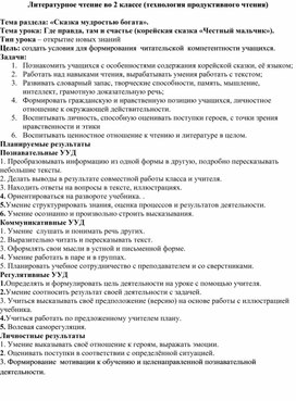 Урок литературного чтения в технологии продуктивного чтения.