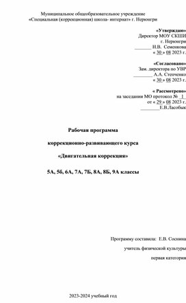 Рабочая программа  коррекционно-развивающего курса  «Двигательная коррекция»