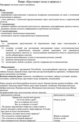 Конспект урока по теме "Круговоротводы в природе"