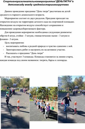 Спортивно развлекательное мероприятие “ДЕНЬ ТИГРА” в детском саду  между  средней и старшими группами