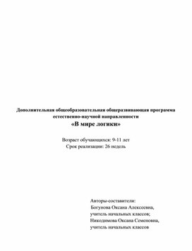 Дополнительная общеобразовательная общеразвивающая программа  естественно-научной направленности «В мире логики»