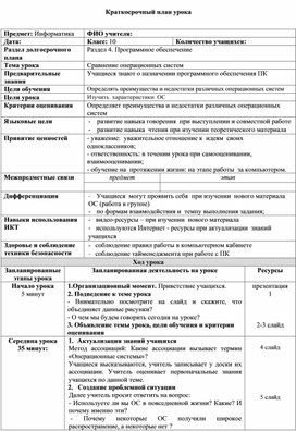 Обложка для материала 3Сравнение операционных систем_Краткосрочный план_10класс