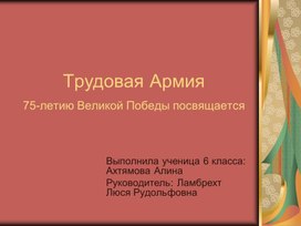 Презентация к исследовательской работе по краеведению Трудовая армия