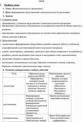 Обложка для материала Урок по биологии 5 класс на тему: "Жизнедеятельность организмов"