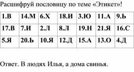 Анаграмма по теме "Этикет" (1)