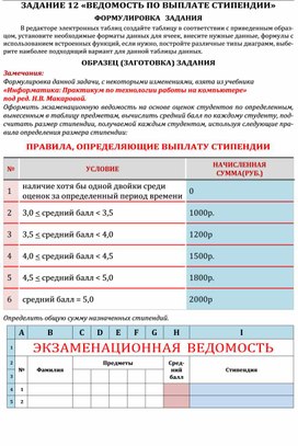 Обложка для материала ЗАДАНИЕ    «ВЕДОМОСТЬ ПО ВЫПЛАТЕ СТИПЕНДИИ»