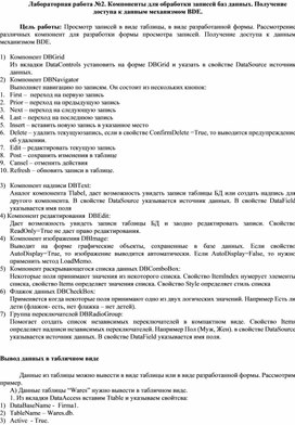 Обложка для материала Компоненты для обработки записей баз данных. Получение доступа к данным механизмом BDE