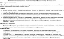 Методическая разработка урока окружающего мира в 3 классе на тему: «Воздух на Земле»