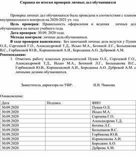 Обложка для материала Аналитическая справка по заполнению личных дел