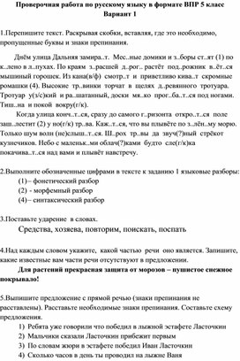 Тренировочная проверочная работа по русскому языку для 5 класса в формате ВПР
