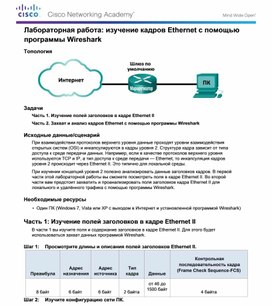Обложка для материала Лабораторная работа изучение кадров Ethernet с помощью программы Wireshark