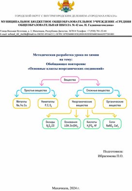 Обложка для материала открытый урок: "Основные классы неорганических соединений"