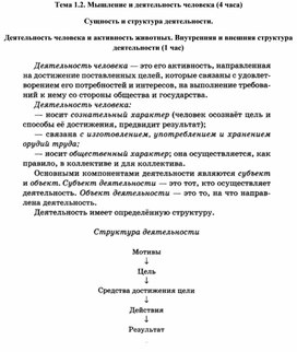 Обществознание: Тема: "Мышление и деятельность"