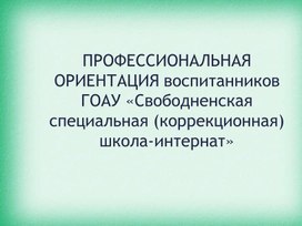 Презентация ПРОФЕССИОНАЛЬНАЯ ОРИЕНТАЦИЯ ВОСПИТАННИКОВ  школы-интерната»