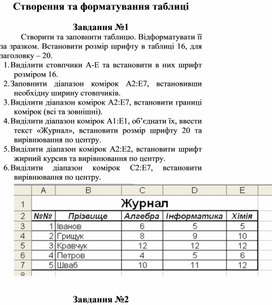 Обложка для материала Створення та форматування таблиці