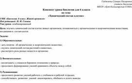 Конспект урока биологии для 6 класса по теме  «Химический состав клеток»