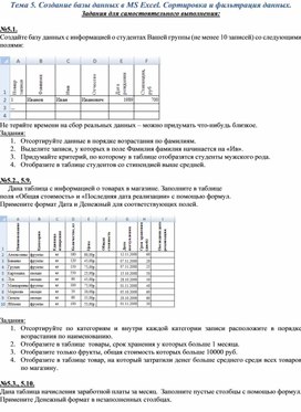 Обложка для материала СРС по теме Создание базы данных в MS Excel. Сортировка и фильтрация данных