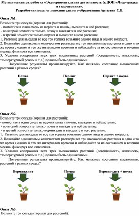 Методическая разработка "Экспериментальная деятельность (к ДОП "Чудо-грядка и гидропоника)