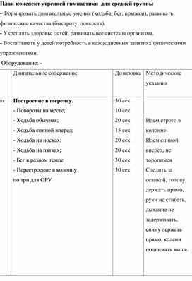 Обложка для материала План-конспект утренней гимнастики  для средней группы