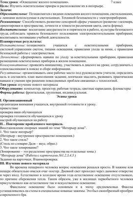 Освещение жилого помещения. Технология 7 класс