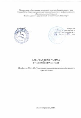 Рабочая программа учебной практики