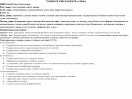 Технологическая карта открытого урока по русскому языку 2 класс "Единственное и множественное число имени существительного"