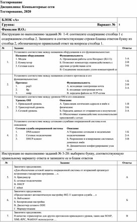 Тестирование по дисциплине "Компьютерные сети"