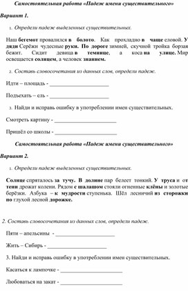 Обложка для материала Самостоятельная работа  "Падеж имени существительного"