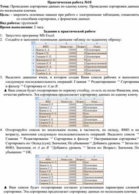 Обложка для материала ПР_Проведение сортировки данных по одному ключу. Проведение сортировки данных по нескольким ключам