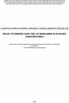 Рабочая программа профессионального модуля по профессии 23.01.09 Машинист локомотива