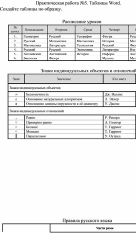 Обложка для материала Практическая работа №5. Таблицы Word.