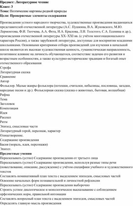 Конспект урока: "Поэтические картины родной природы"